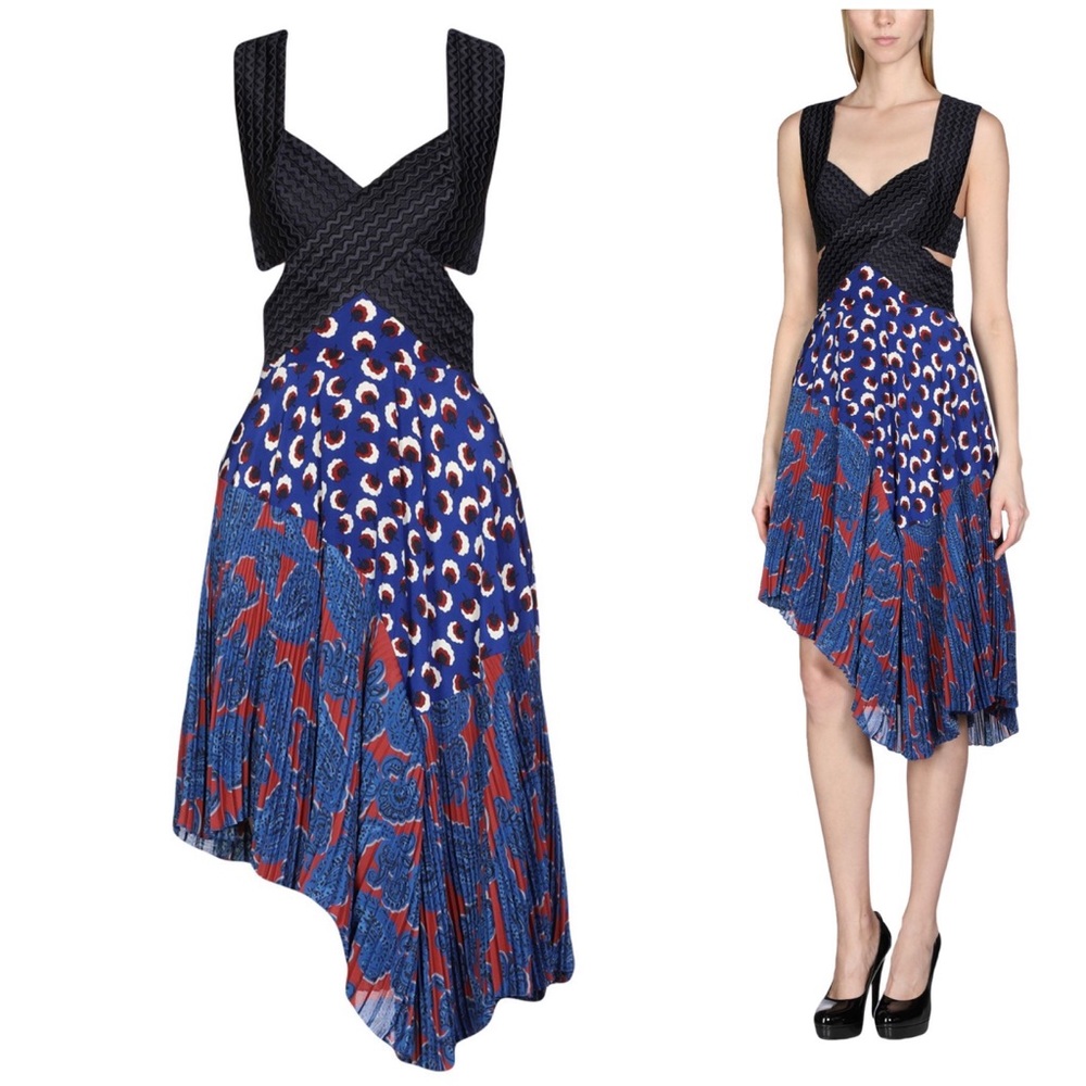 Stella McCartney Runway Mixed Media Cut Out Dress Pleated Silk Asymmetrical Hem